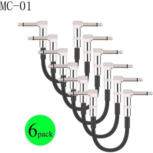 3/6pc 30cm Guitar Effect Pedal Instrument Patch Cable 1/4" Silver Right-angle Plug Black PVC Jacket Gold/Silver Color Hot