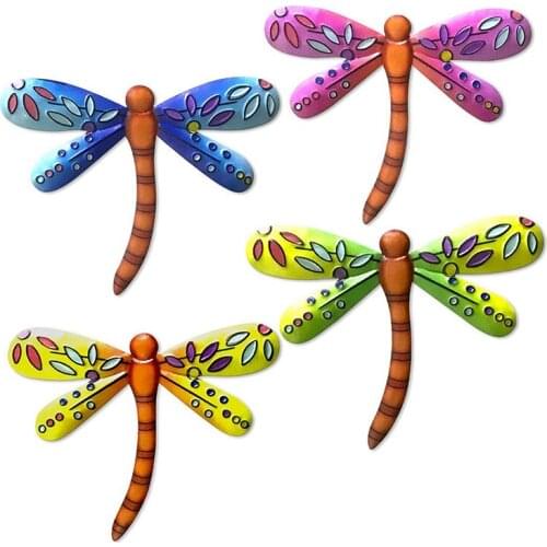 4PCS Metal Multicolor Dragonfly Wall Art Decor for Garden Fence Yard Garden Bedroom,Indoor or Outdoor