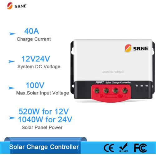 12V 24V auto 40A MPPT Solar Charge Controller for lithium batteries solar PV regulator Charger with BT-2 RM-6 LCD