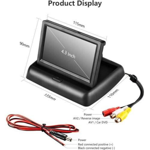 AZGIANT Car Monitors HD 800*480 Video Parking TFT LCD Folding Monitor 4.3 Inch Display Screen Rearview Camera