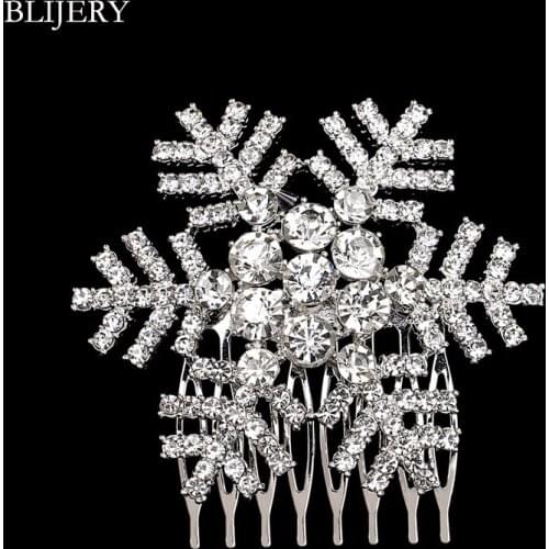 BLIJERY Sparkling Snowflake Wedding Hair Accessories Rhinstone Crystal Hair Combs For Brides Women Headpiece Bridal Hair Jewelry