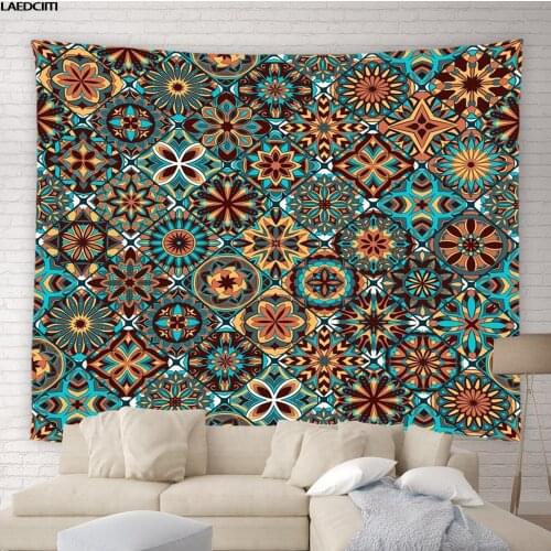 Bohemian Mandala Tapestry India Mexico Pattern Exotic Background Wall Hanging Cloth Retro Style Living Room Bedroom Home Decor
