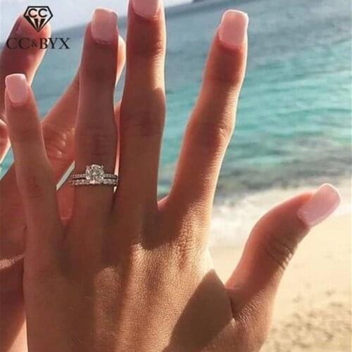 CC Couple Rings For Women Bridal Wedding Engagement Ring Cubic Zirconia Sets Jewelry Trendy Accessories Bague CC2391