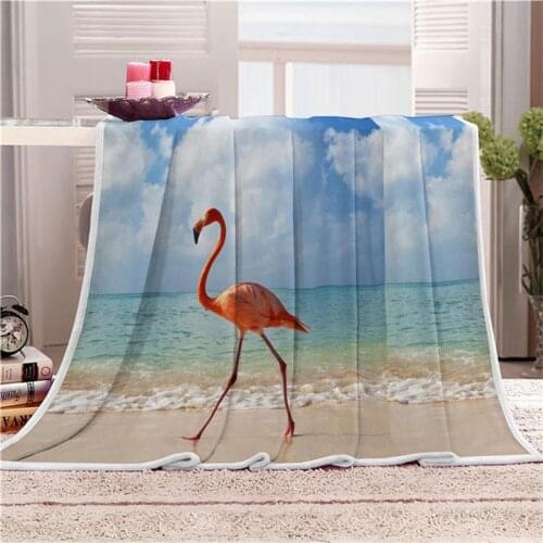 OIMG Polyester Flannel Blanket ThicK Flamingo Knitted Spring/Autumn 3D Printed Quality Children for Home Travel Picnic