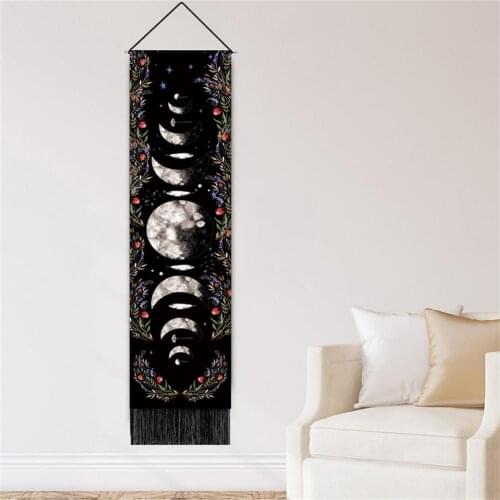 Living Room Tapestry Hand-printed Bohemian Style Tassel Fringe Lunar Eclipse Pattern Paintings Tapestry Wall Hanging Home Decor