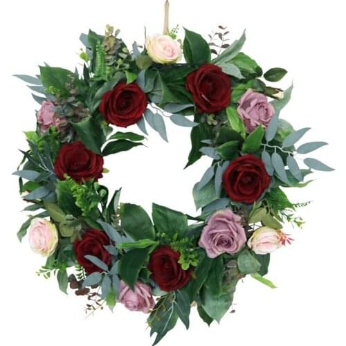 Artificial Rose Flower Wreath Summer Wreath for Front Door Wall Window Idyllic Outdoor Wedding Party Home Decoration