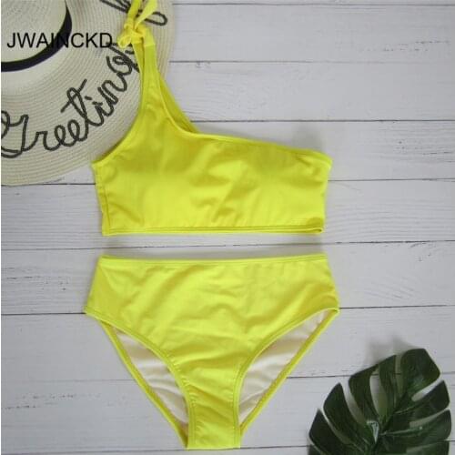 JWAINCKD 2019 One Shoulder Bikini Swimsuit Female High Waist Biquini Push Up Swimwear Women Brazilian Beach Wear Swimming Suit