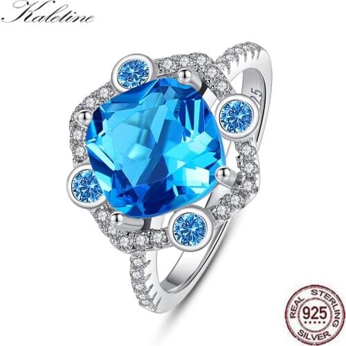KALETINE New Arrival Big Rhombic 925 Sterling Silver Ring Aquamarine Rings For Women Men Anniversary Party Gifts