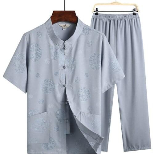 Kung Fu Outfit Chinese Traditional Kung Fu Uniform Tangzhuang Male Short Sleeve Shirts Suit Wushu Clothing Hanfu Men