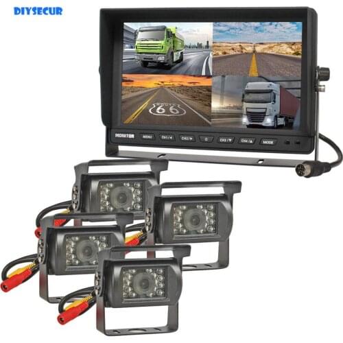 DIYSECUR 10.1" Split Quad Display Rear View Monitor Car Monitor + 4 x Night Vision Rear View Camera Waterproof for Car Truck Bus