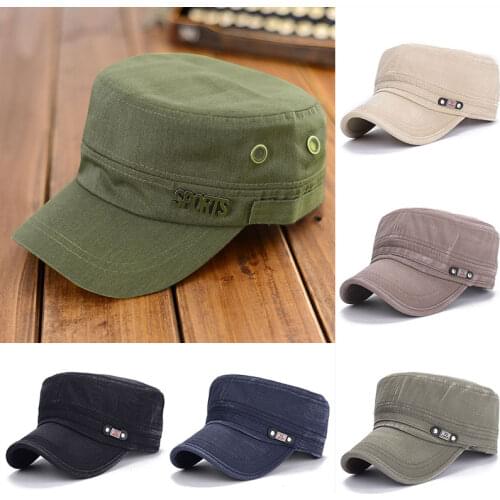 Washed Cotton Military Caps Men Cadet Army Cap Unique Design Vintage Flat Top Hat