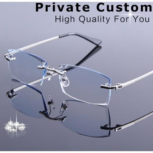New Man Frameless Diamond Cutting Reading Glasses Men Prescription Eyeglasses Male Optical Myopia Computer Spectacle Presbyopia