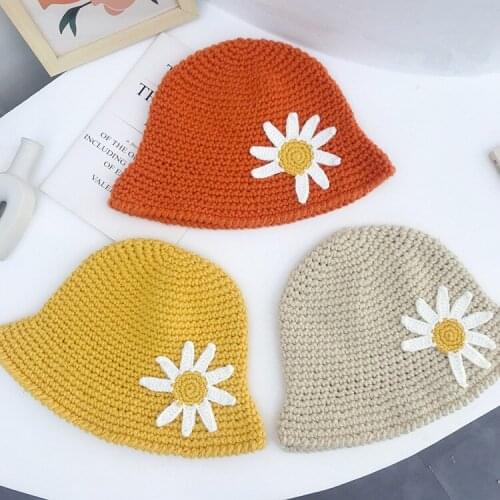 2020 new Style Hipster Sunflower Knitted Fisherman Hat Women Autumn and Winter Candy Color Basin Hat All-Matching Woolen Hat