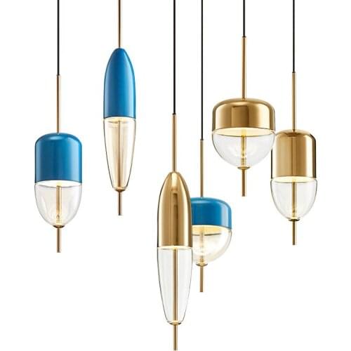 Post modern golden blue water drop glass pendant light restaurant bar desk designer single head droplight XUYIMING