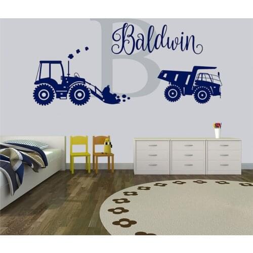 Construction Car Name Wall Decals Tractor Vehicles Decal with Name Custom Monogram Tractor Vinyl Decal Wall Sticker decor HY877