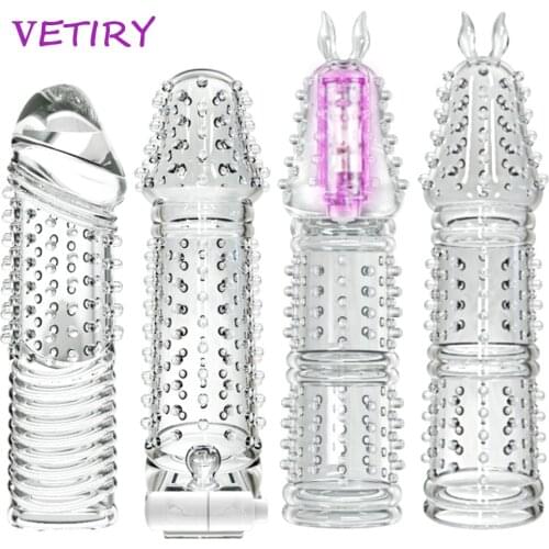 VETIRY Vibrator Penis Sleeves Sex Toys for Men Erection Reusable Condoms Penis Enlargement Delayed Ejaculation Cock Cover Ring
