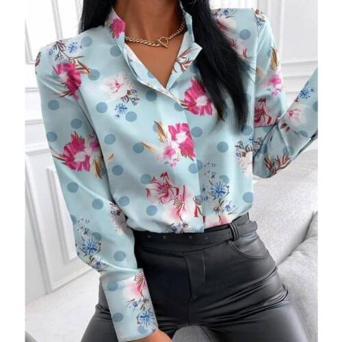 2021 Summer Floral Print Blouse Women Clothes Stand Collar Long Sleeve Office Lady Shirts Tops Female Casual Plus Size Blouses