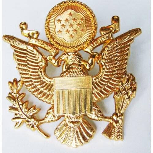 WWII US ARMY AIRFORCE OFFICER EAGLE WINGS CAP BADGE INSIGNIA PIN COCKADE GOLD