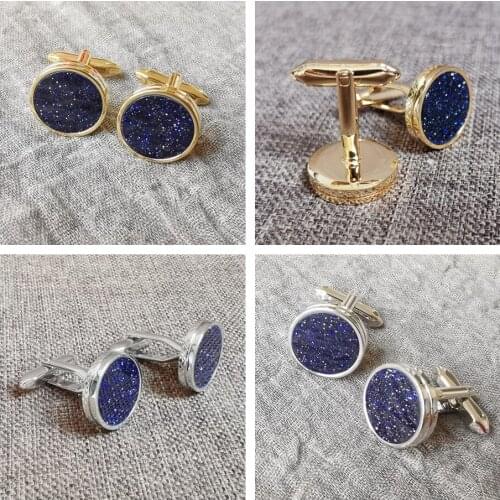 10pairs/lot Blue Sky Star Stone Cufflinks Gold/Silver Round Cuff Links Business Style Mens Jewelry Accessory Wholesale