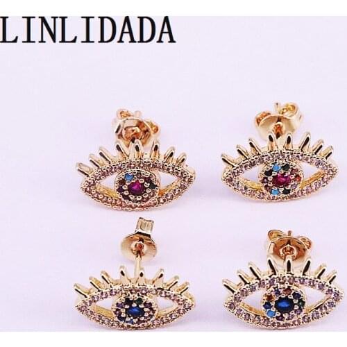 10Pair Gold color cz Zirconia paved fashion trendy jewelry delicate eye shaped stud earring