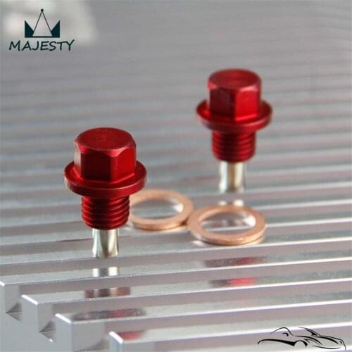2PCS M12x1.5 Magnetic Engine Oil Pan Drain Filter Adsorb Plug Bolt + Washer RED