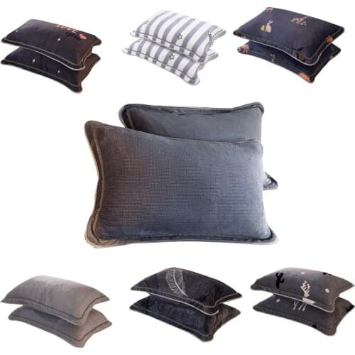 2pcs Skin-friendly Velveteen Pillowcase Rectangle Couple Bed Pillow case Cover Microfiber Stripe Star Deer zebra Gray Pillowcase