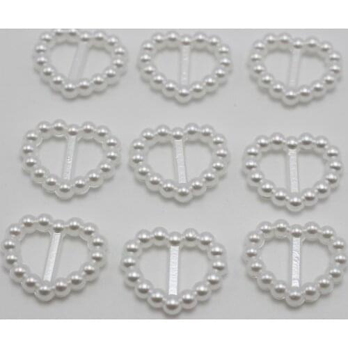 200 Pure White Pearl Heart Buckle Invitation Ribbon Slider 17X14mm For Wedding