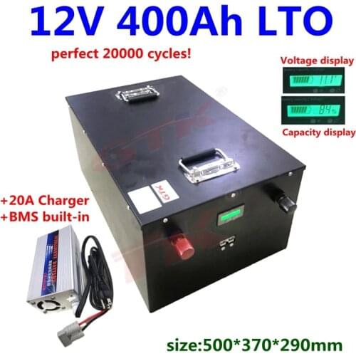 20000 Cycles LTO 12V 400Ah 350Ah Lithium Titanate Battery Pack with BMS for solar system motorhome RV energy system+20A Charger