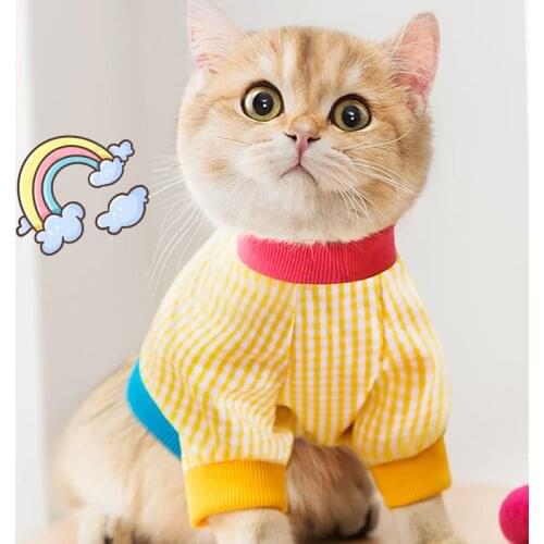 2021 Spring/Summer New Pet Cat Clothes Contrast Plaid T-shirt