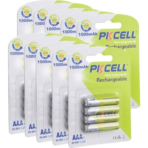 40Pcs/10card PKCELL AAA Batteries 1000mAh 1.2V Ni-MH AAA Rechargeable Battery batteries for Camera/Flashlight/Toy