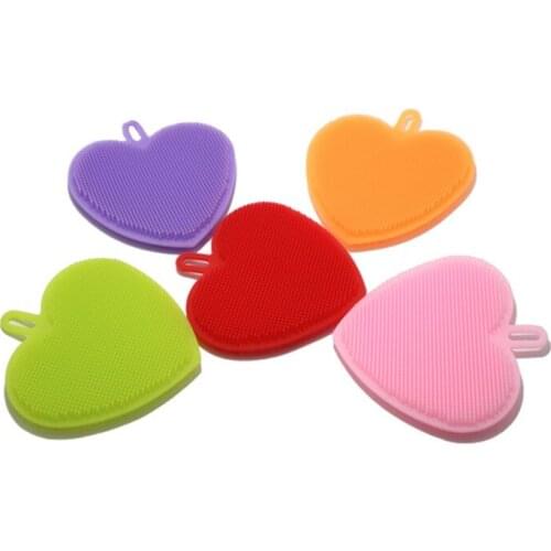 600pcs/lot 6 colors Heart Shape Silicone Brush Wash Bowl Soft brushes Household Kitchen Cleaning Tool