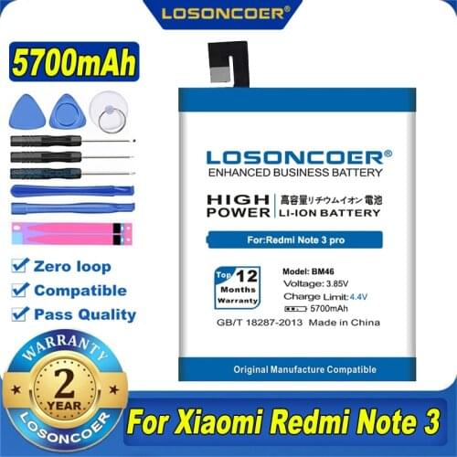 LOSONCOER BM46 Battery 5700mAh For Xiaomi Redmi Note 3 Battery Note3 Pro Mobile Phone