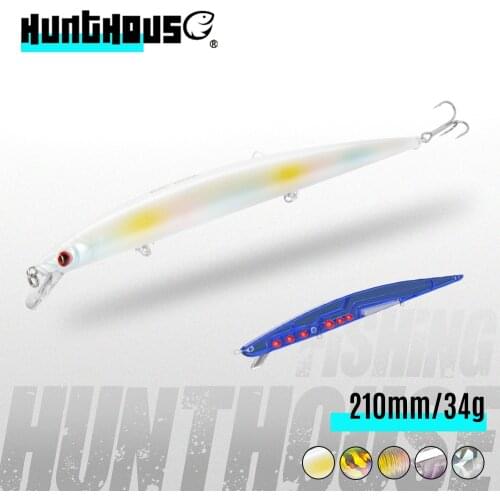 Hunthouse jerk minnow 210mm/34g lure long casting minnow floating pesca jerkbaits body steel stainless hardcore minnow 210