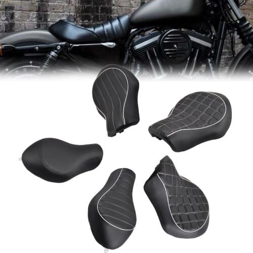 Black Leather Motorcycle Front Driver Rider Solo Seat Cushion Cover For Harley Sportster XL883 XL883N 2005-2013
