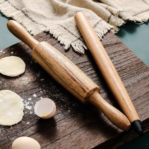 Wooden rolling pin with handle kitchen tools for baking bread cookies pastry pizza dough roller 36cm/47cm