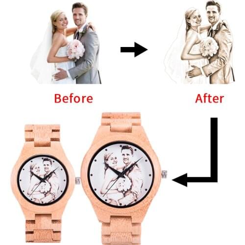 Customized Photos BOBO BIRD UV Printing Wooden Couple Watch Personality Laser Print For Gift Watches Dropshipping reloj mujer