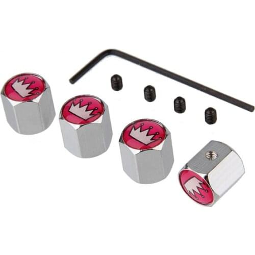 For Alfa Romeo 159 Dacia Logan BMW Fiat 500X Opel Volkswagen Vento Daihatsu Pink Crown Logo Antitheft Tire Valve Caps Car Decor