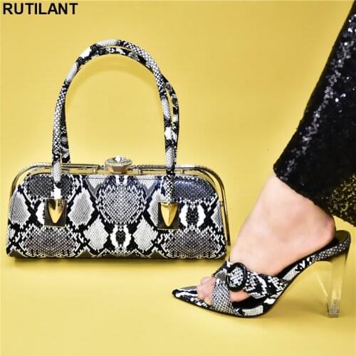 Elegant Shoes and Bag for Women Nigerian Wedding Shoes and Bag Set Decorated with Rhinestone Designer Shoes Women Luxury 2019
