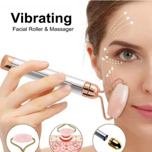 Electric Vibrating Natural Jade Roller Rose Quartz Face Roller Face Lifting Facial Massager Ice Roller Beauty Skin Care Tools
