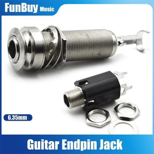 Guitar Endpin Jack 6.35mm Plug Sockets Threaded Cycinder Guitarra Pickup Endpin Output Jack with Brass Endpin Cover Dropship