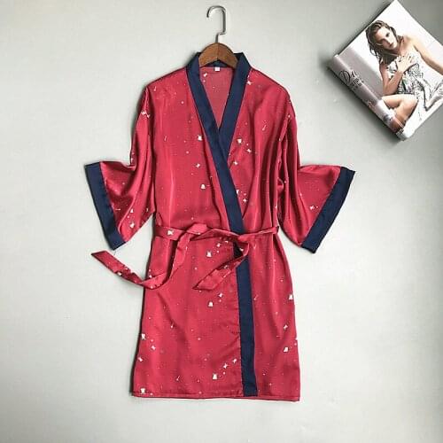Daeyard Silk Wedding Bride Bridesmaid Robe Women Polka Dot Bathrobe Short Kimono Red Robe Nighty Sleepwear Fashion Dressing Gown