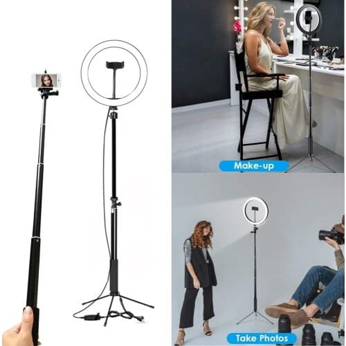 Ring Light With Wireless Remote Shutter LED Beauty Photography Self Portrait Dimmable Ring Lamp+Tripod for Live Show