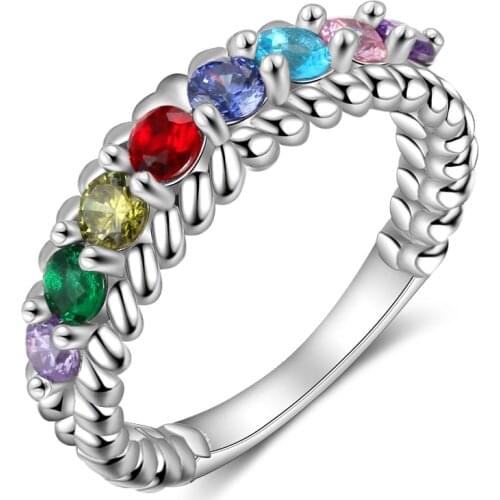 Personalized Ring Anniversary Jewelry Inlay 8 Birthstones Engraved ring Commemorate Gift for Women Family( RI103809)