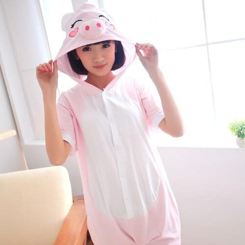 Animal Pig Cosplay Costume Adult Men Onesies Kigurumi Cotton Women Anime Jumpsuit Onepiece Summer Cartoon Hooded Pajama