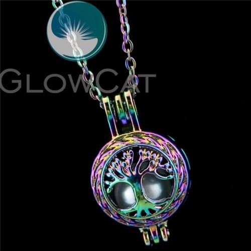 R-C23 Colorful Plant Tree Life Beads Cage Pendant Aromatherapy Perfume Diffuser Stone Pearl Cage Locket Necklace
