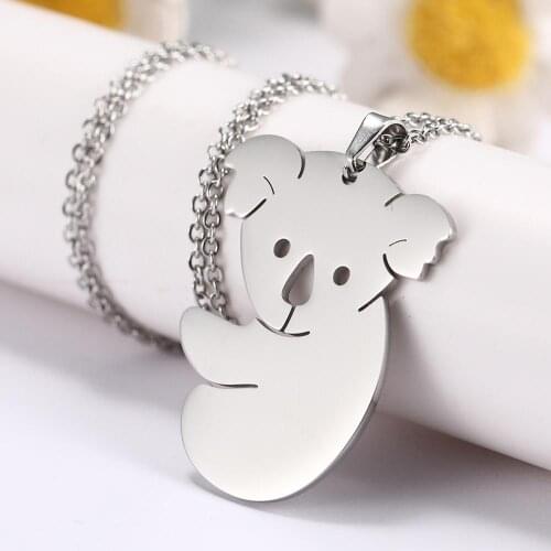 LIKGREAT Kawaii Koala Women Necklace Koala Bear Panda Ribbit Animal Necklaces Stainless Steel Pendant Jewelry Gifts for Friend