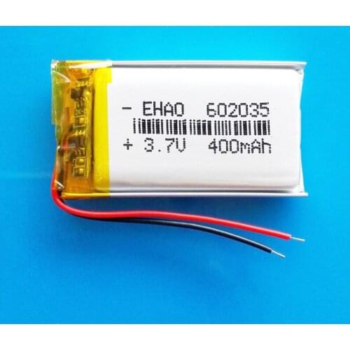602035 3.7V 400mAh Polymer lithium Lipo battery rechargeable customized wholesale for bluetooth speaker smart watch gps mp3