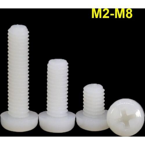 Metric White Nylon Plastic Phillips Pan Head Cross Round Screws Bolt M2 M2.5 M3 M4 M5 M6 M8 Length 4mm-60mm