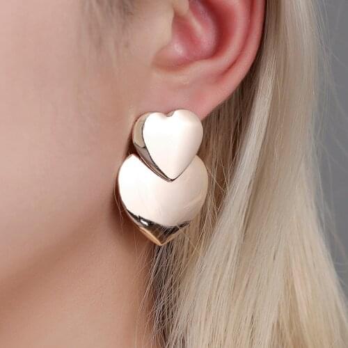QiLuxy Fashion Heavy Metal Heart Statement Earrings for Women Gold Silver Color Exaggerated Big Drop Earring Jewelry Female