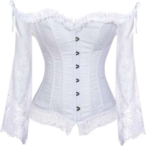 Fashion Corset Tops for Women with Sleeves Vintage Style Victorian Retro Burlesque Lace Corset and Bustiers Vest Fashion White